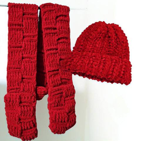 Red Scarf with Pockets and Beanie